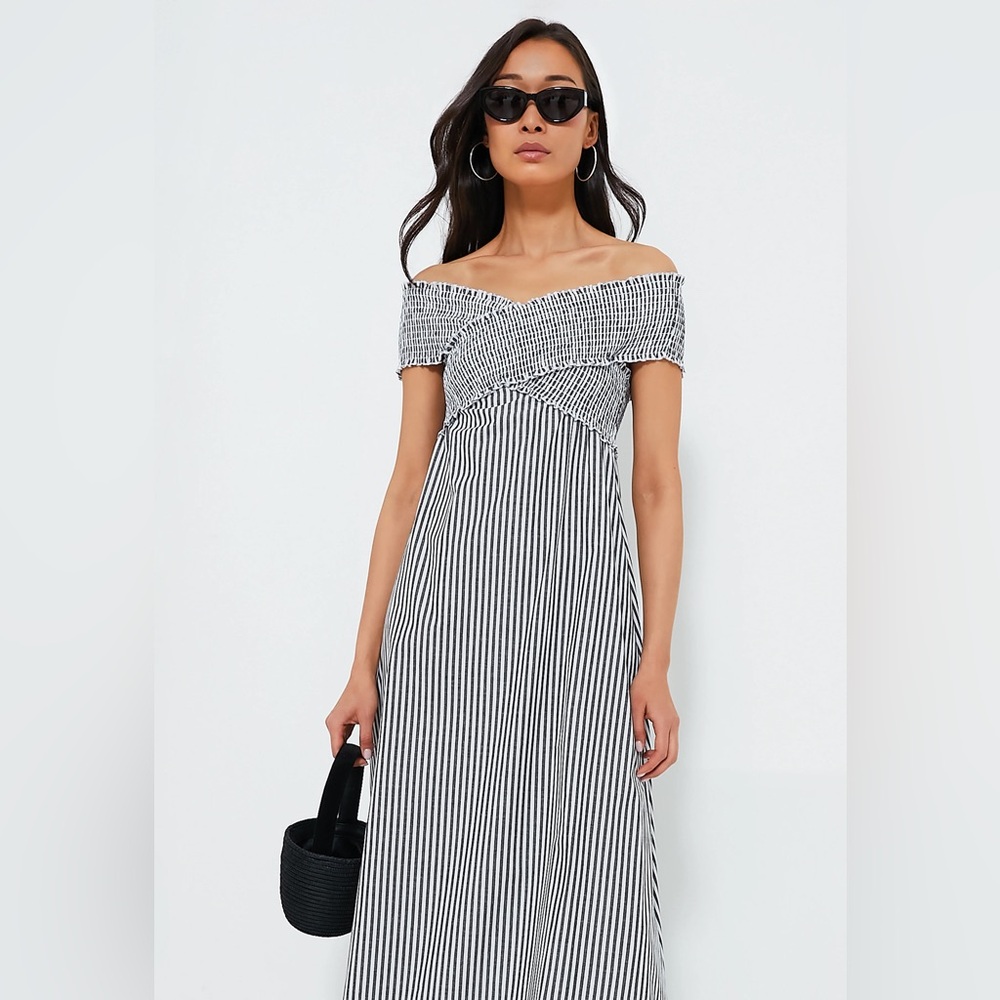 Elegant Off-Shoulder Striped Midi Dress